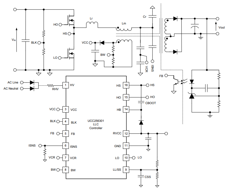 原理图 - Texas Instruments UCC256301 LLC谐振控制器